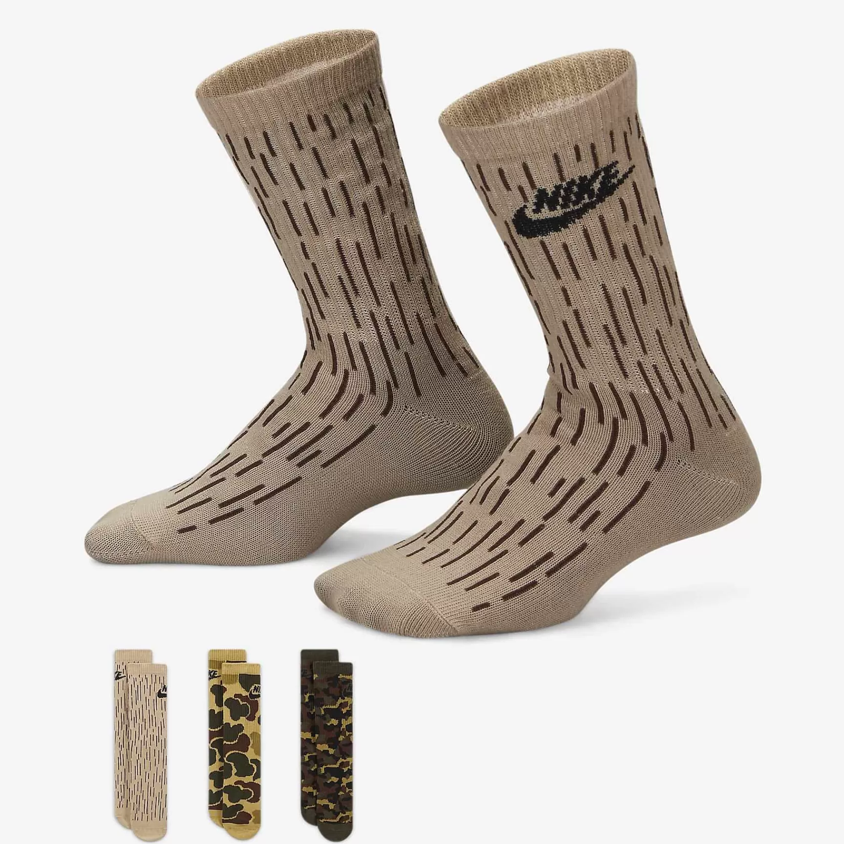 Socks-Nike Socks Camo Dri-Fit Crew Socks (3 Pairs)